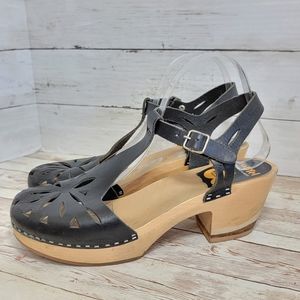 Swedish hasbeens Lacy black t-strap clog heels